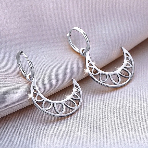 Any 3/$25! Silver Cut Out Crescent Moon Huggie Hoop Earrings - Picture 2 of 5